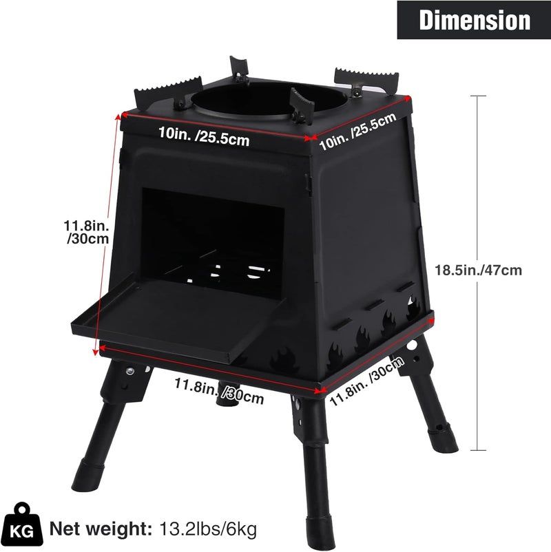 Lineslife Wood Burning Camp Stove, Portable Cast Iron Camping Wood Stove, Black Woodstove with Carrying Case for Backpacking Outdoor Cooking - Image 2